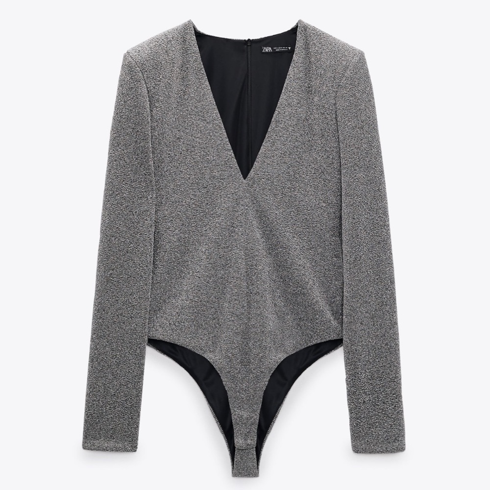 44. . Zara Shoulder Pad Metallic Thread Bodysuit